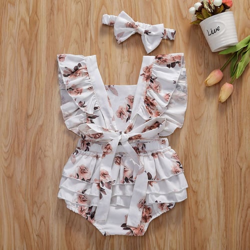 Newborn Baby Girls Cute Ruched Floral Print Romper Bodysuit Outfits Clothes 
