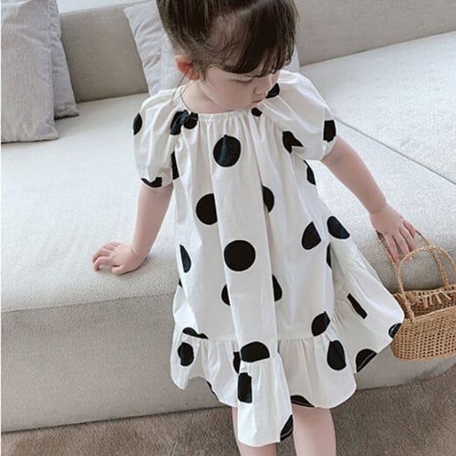 Toddler Infant Baby Kids Girls Ruched Dot Print Dress Princess Dresses Clothes 