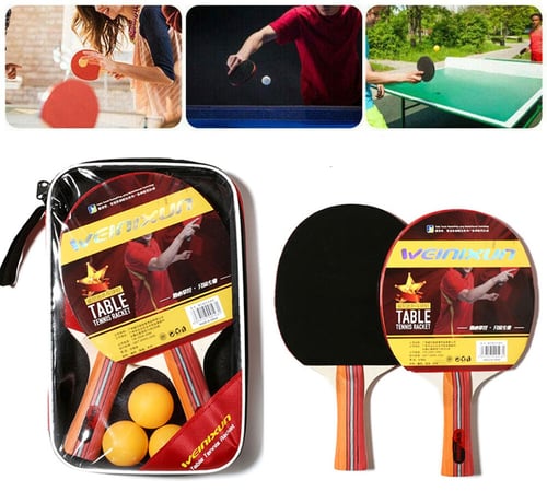 3 Balls Bag Set 2Pcs Professional Table Tennis Racket Two Paddle Ping Pong Bat 