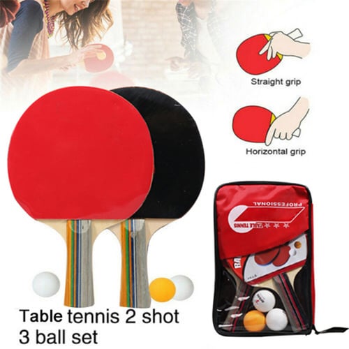 3 Balls Bag Set Sport 2 Professional Table Tennis Racket Paddle Ping Pong Bat 