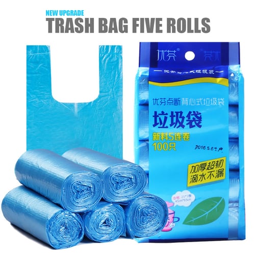 5Roll 100PC Small Garbage Bag Trash Bags Durable Disposable Plastic Home Kitchen 