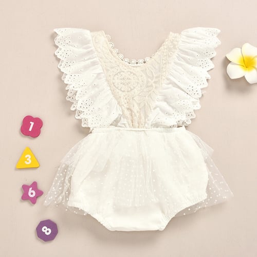 Toddler Newborn Baby Girls Lace Ruched Ruffles Bodysuit Romper Clothes Outfit 