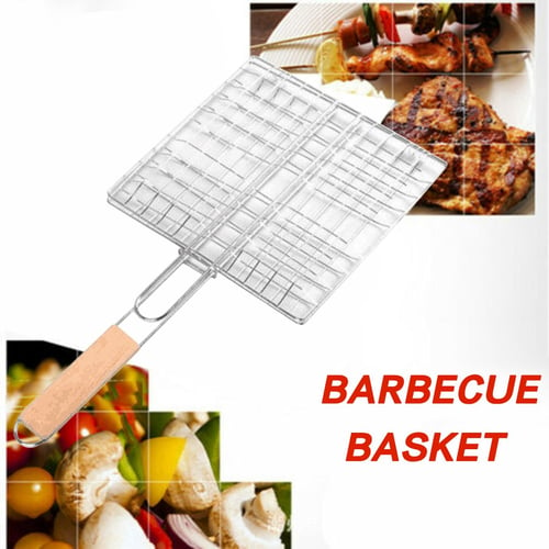 Barbecue Grilling Basket Grill BBQ Net Meat Fish Vegetable Clip Holder Cook Tool 