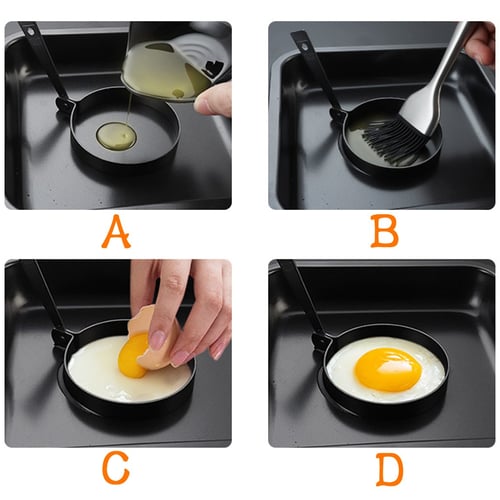 2Pcs Nonstick Stainless Steel Handle Round Egg Pancakes Molds Ring Shaper Frying