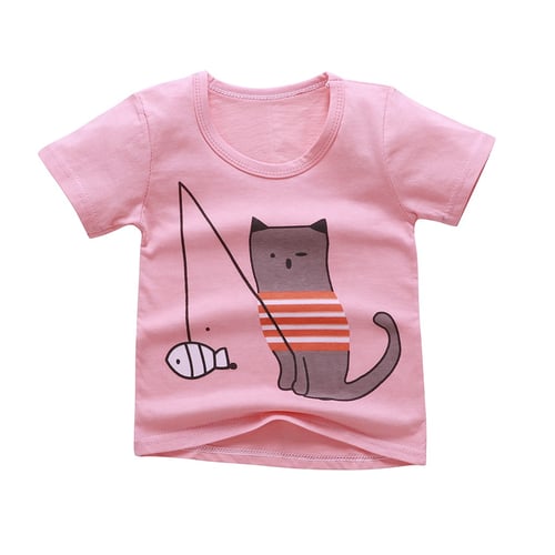 Toddler Kids Baby Boys Girls Short Sleeve Cartoon Tops Shirt+Pants Outfits Set 