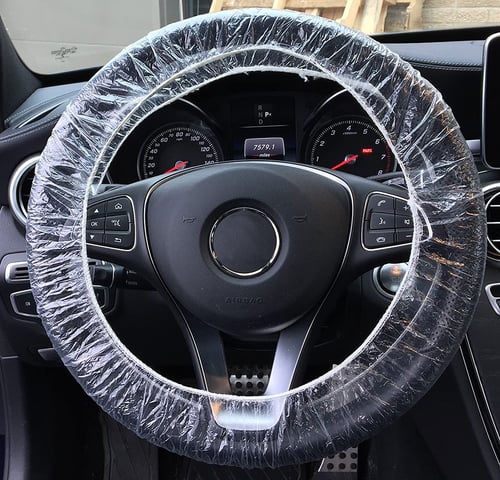 100pc Universal Clear Plastic Disposable Steering Wheel Cover for Auto Car Truck 