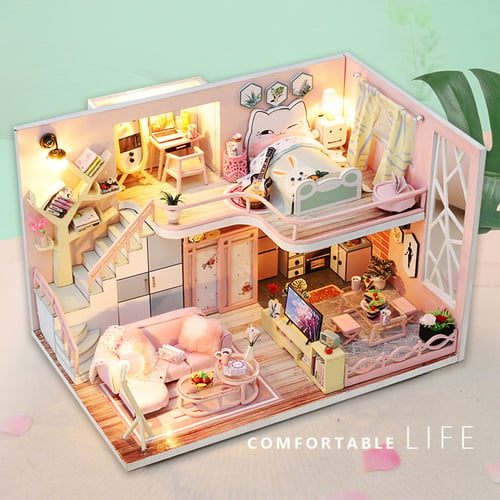 3D Wooden DIY Miniature House Furniture LED House Puzzle Decorate Creative Gifts 