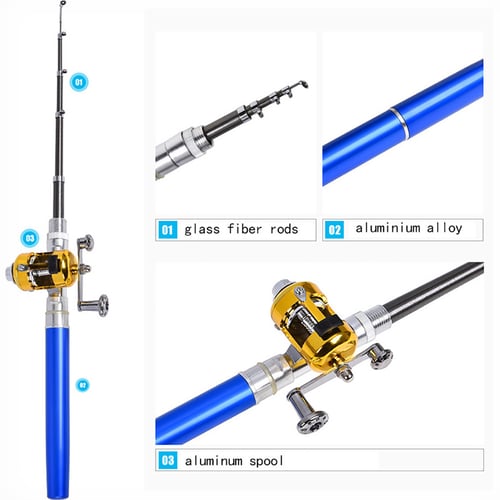 Mini Telescopic Pocket Pen Fish Aluminum Alloy Fishing Rod Pole+Reel Portable 