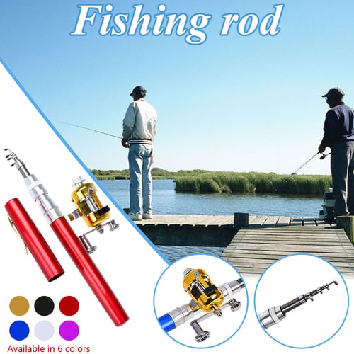 Mini Telescopic Portable Pocket Fish Pen Aluminum Alloy Fishing Rod Pole w/ Reel 