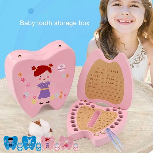HOT Kids Tooth Box Organizer Baby Save Milk Teeth Wood Storage Box For Boy&Girl 