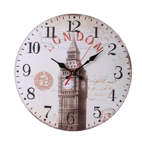Vintage Style Non-Ticking Silent Antique Wood Wall Clock for Home Kitchen Office 