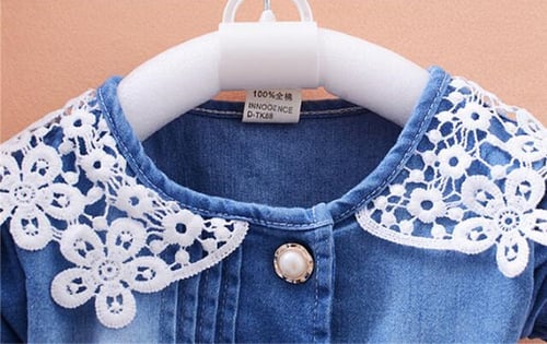 Toddler Baby Girls Bowknot Lace Long Sleeve Princess Denim Dress Outfits 