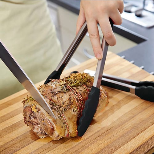 Silicone Kitchen Cooking Salad Serving BBQ Tongs Stainless-Steel Handle Utensil 