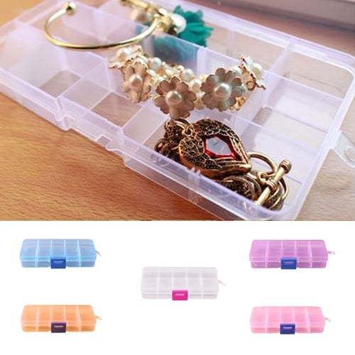 10 Grids Box Adjustable Jewelry Box Beads Pills Nail Art Tips Storage Box Case 