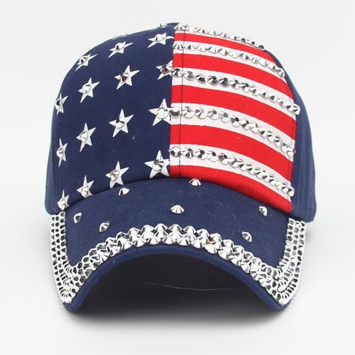 Women American Flag Baseball Cap USA Letter Print Patchwork Unisex Hip Hop Flat Hat 