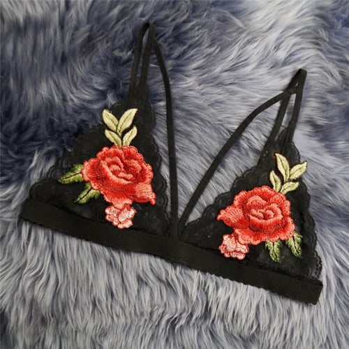 Women Lace Embroidered Appliques Floral Bralette Bustier StrappyTop Unpadded Bra 