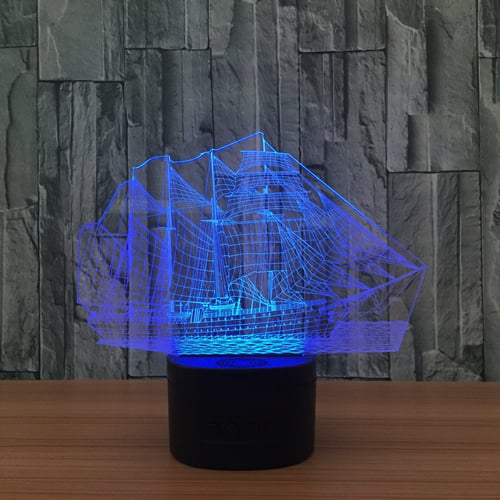 Sailboat 3D illusion LED Night Light 7 Color TouchSwitch Table Desk Lamp Gift 