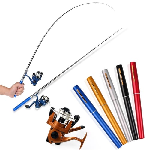 Outdoor Mini Portable Pocket Fish Pen Shape Aluminum Alloy Fishing Rod Pole+Reel 