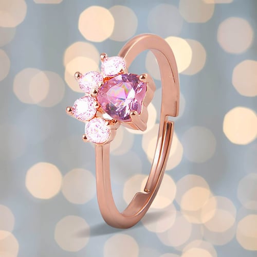 Cute Cartoon Cat Paw Zircon Ring Opening Adjustable Women Rings Jewelry 