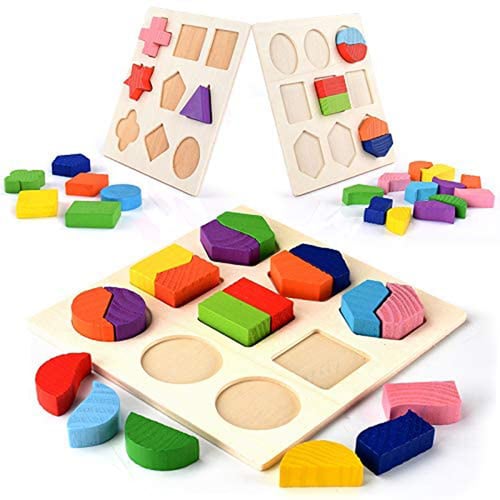 Baby Kids IQ Educational Toys Wood Geometric Building Blocks Sorting Montessori 