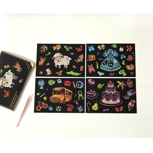 4pcs 20x14cm Magic Scratch Art Painting Paper With Drawing Stick Kids Toy Gift 