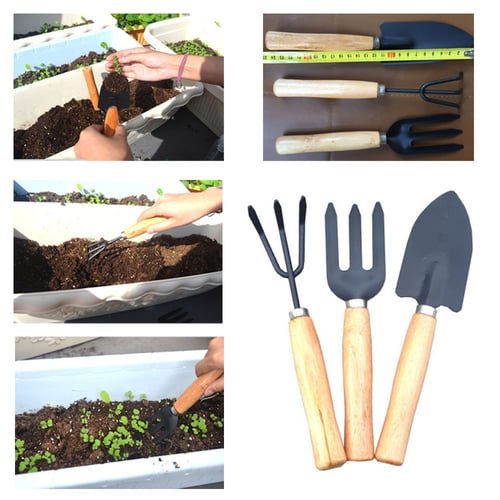 3 pcs/Set Shovel Rake Spade Wood Handle Metal Head Kids Tool Mini Garden Tools