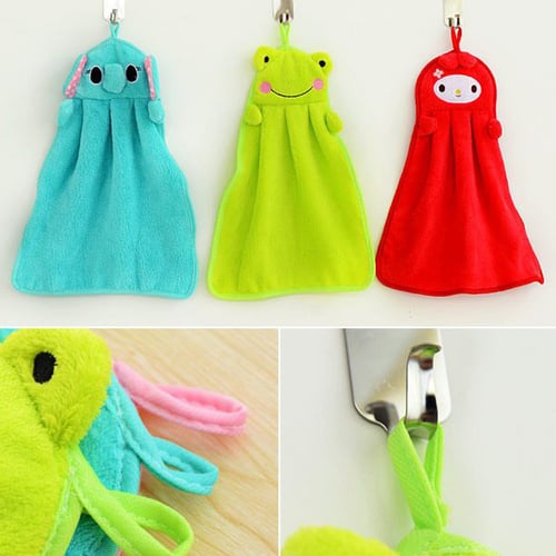 Baby Kids Nursery Hand Towel Cartoon Animal Kitchen Bath Hanging Wipe Soft Plush 