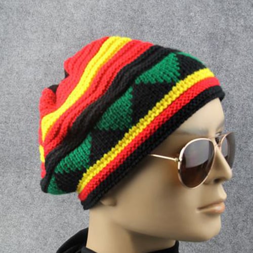 Fashion Winter Women Unisex Thick Fluffy Sleeve Cap Knitted Hat Multicolor Stripe Rainbow Hat 