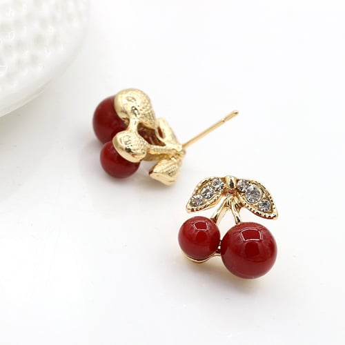 1Pair Women Cherry Dangle Crystal Rhinestone Ear Hook Earrings Fashion Jewelry