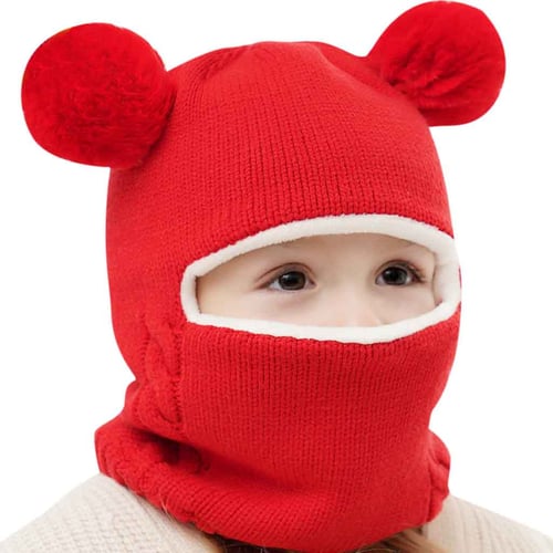 Winter Kid Baby Boy Girl Hooded scarf Caps Hat Winter Warm Knit Flap Cap Scarf