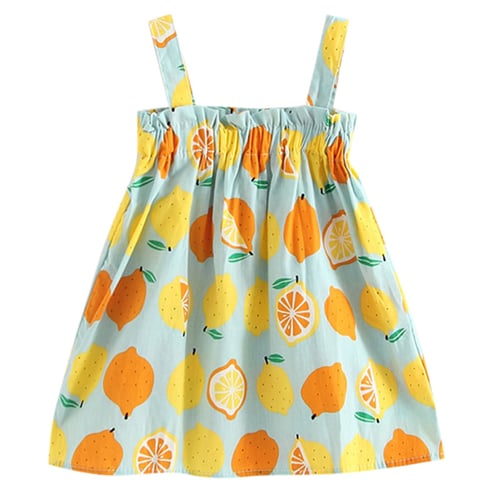 Girl Cartoon Lemon Printed Infant Outfit Sleeveless Princess Gallus Dress Clothe 