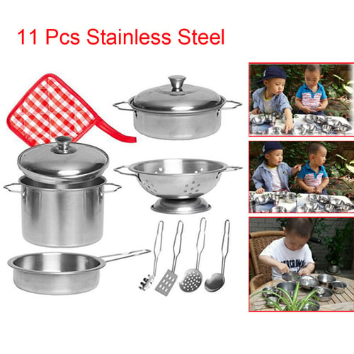 16Pcs Suit Kids Play House Kitchen Toys Cookware Cooking Utensils Pots Pans Gift