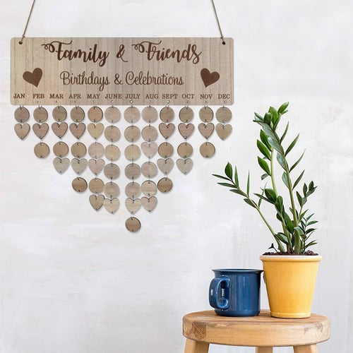 DIY Wooden Hanging Birthday Reminder Board Plaque Sign Jan-Dec Month Calendar 