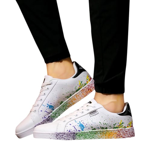 Women's Mens Fashion Couple Colorful White Shoes Sport Board Shoes Sneakers 