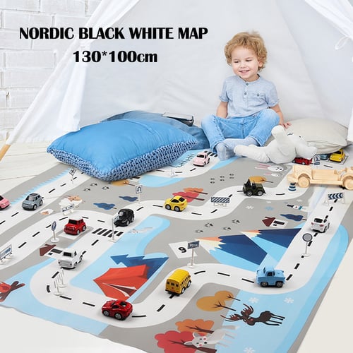 Kids Play Mat City Road Buildings Parking Map Game Educational Toys Baby Gyms Playmats Black 