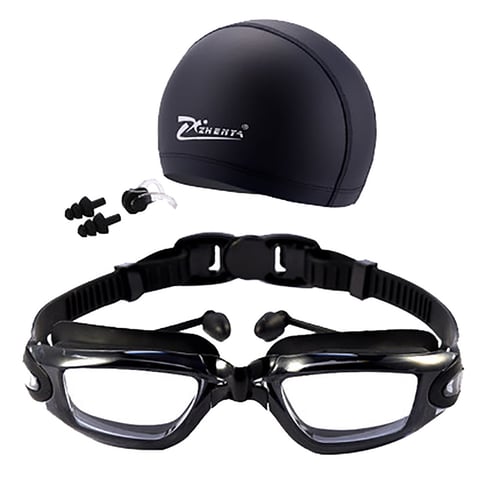 Swimming Glasses Goggles UV Protection Non-Fogging Swim Cap Nose Clip Men&Women 