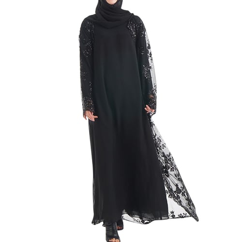 Dubai Abaya Cardigan Front Open Kimono Muslim Women Lace Dress Robe Maxi Kaftan