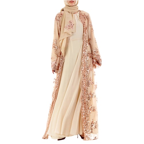 Dubai Abaya Cardigan Front Open Kimono Muslim Women Lace Dress Robe Maxi Kaftan