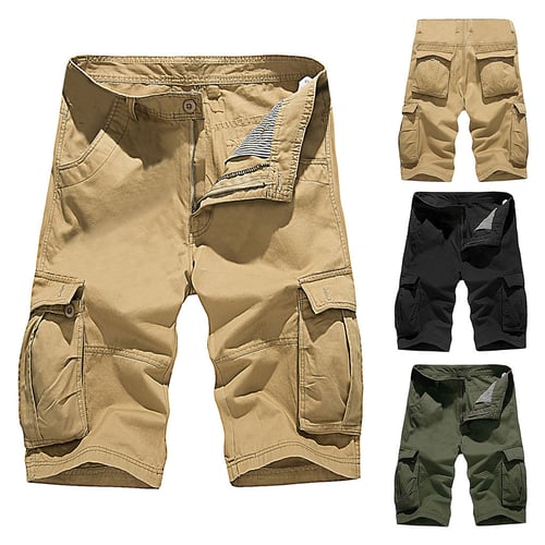 Summer Mid-Rise Shorts Loose Casual Multi-Pocket Tooling Cotton Pants Willsa Mens Shorts