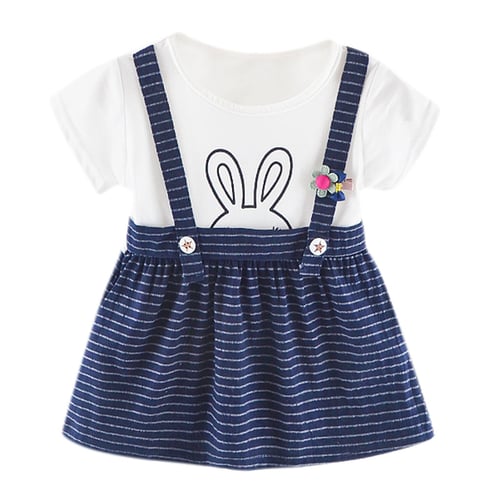 Toddler Kid Baby Girl Rabbit Cartoon Striped Printed Party Princess Dress Summer 
