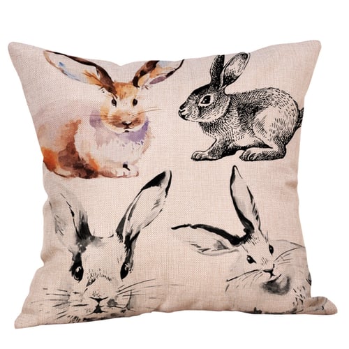 Easter Bunny Rabbit Pillow Cover Linen Sofa Cushion Cover Home Decor Pillow Case 