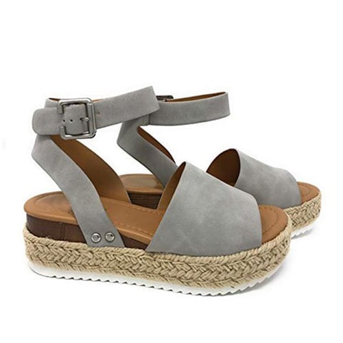 Women Summer Fashion Sandals Buckle Strap Wedges Retro Peep Toe Sandals 