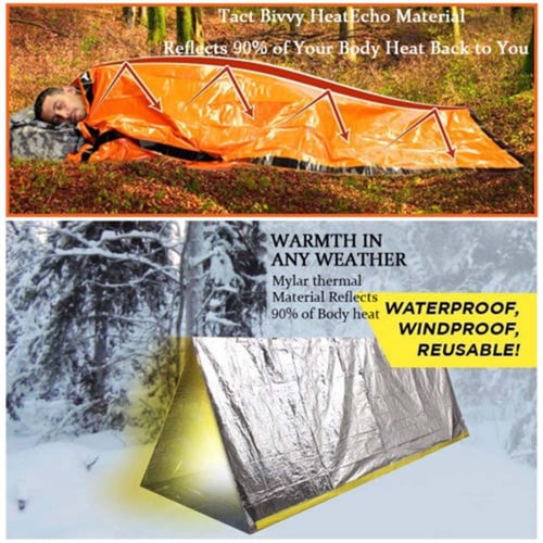 2X Emergency Sleeping Bag Thermal Waterproof For Outdoor Survival Camping Hiking 