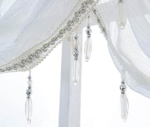 Luxury White Diamond Sheer Embroidered Waterfall Home Window Valance Tassel Trim 
