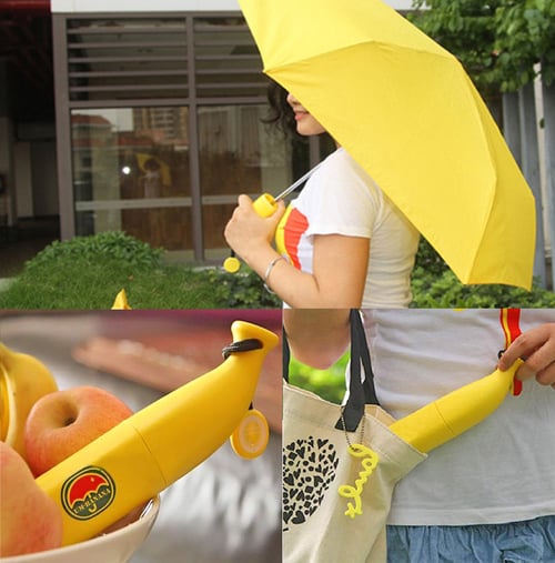 Novelty Folding Yellow Banana Umbrella UV Protection Sun Rain Umbrella 