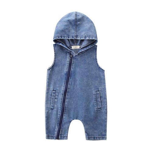 Toddler Kids Baby Boys Denim Hooded Sleeveless Romper Jumpsuit Outfits Clothes 