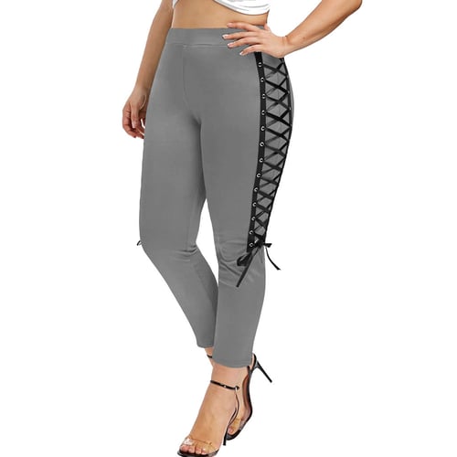 FEDULK Fashion Pants Womens Plus Size Casual Solid Bandage Leggings Ankle-Length Sport Yogo Pants 