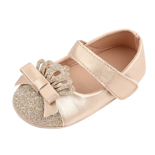 Newborn Toddler Kids Girls Crown Leather Shoe Soft First Walking Princess Shoe 