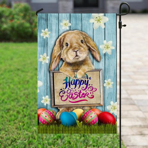 Happy Easter Colored Eggs in a Basket Garden Flag House Double-sided Yard Banner 