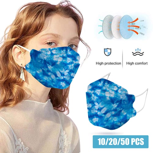 10/50PCs Adult's Gradient Printed Outdoor Prevention Face Masks Fish Shape Masks